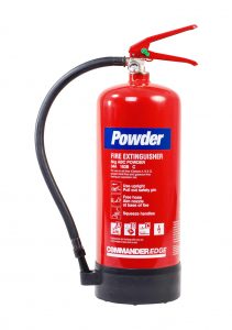 Powder extinguishers are colour-coded Blue.